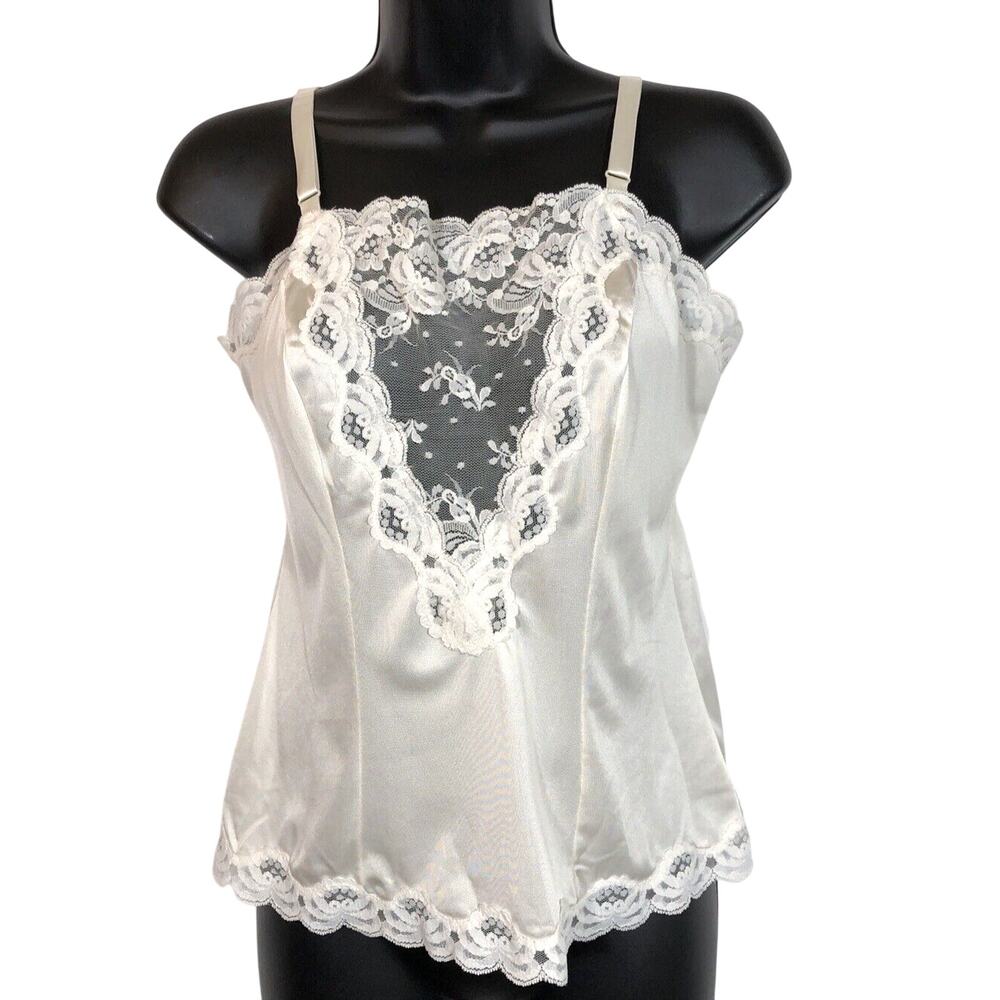 Vintage Ivory Camisole Size 34 Ivory White Antron Nylon Lace Lingerie Top 70s